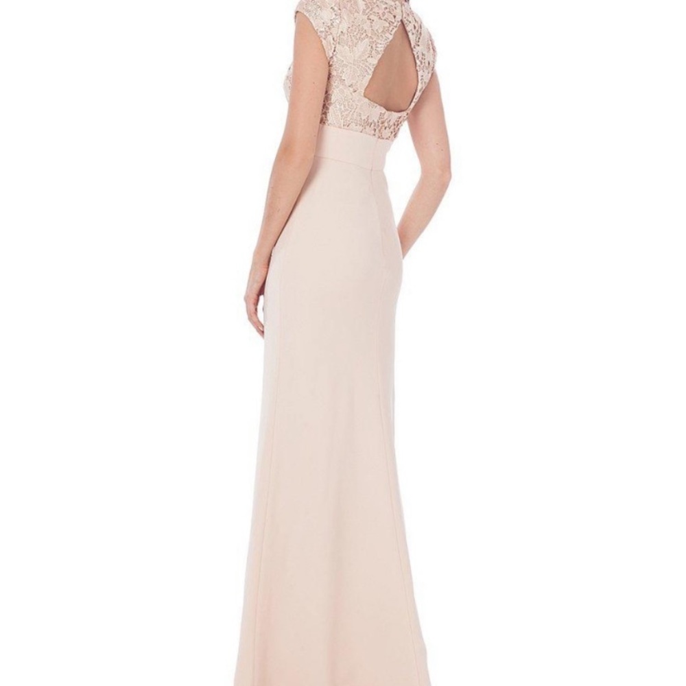 JS collection lace sequins bodice with stretch crape floor length gown - Picture 9 of 11